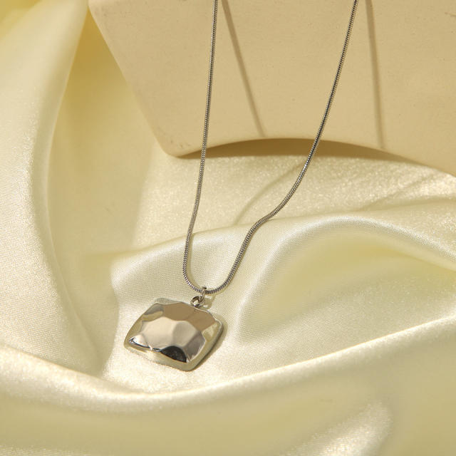 Chunky geometric pendant snake chain stainless steel necklace