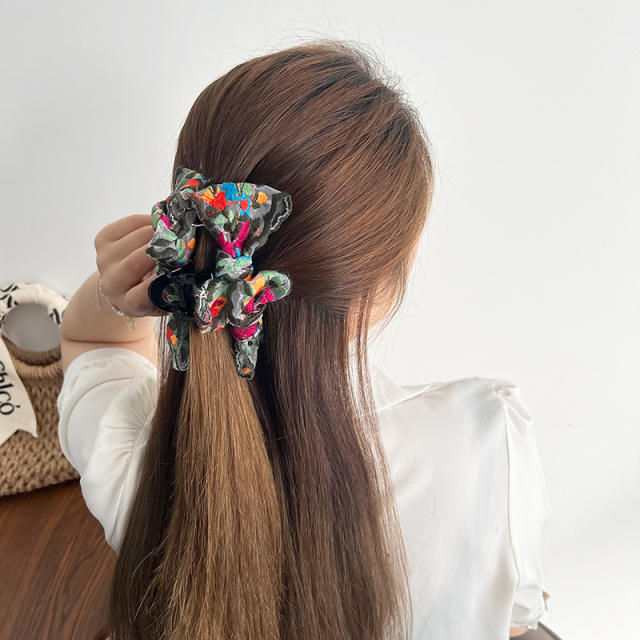 Boho red color flower embroidery headband hair claw hair clips collection