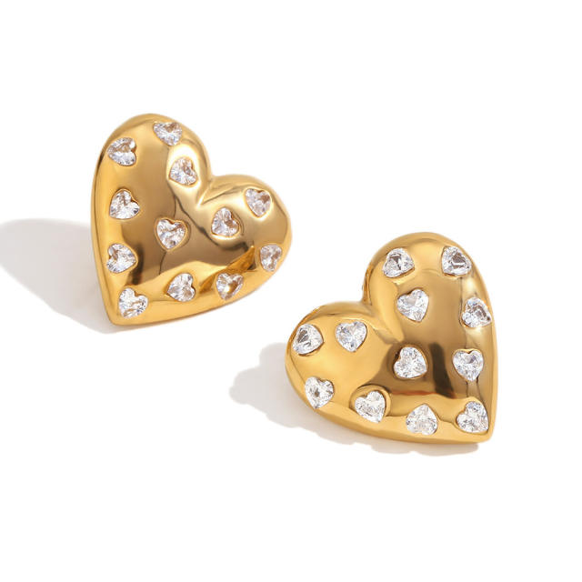 Romantic heart colorful cubic zircon stainless steel necklace set