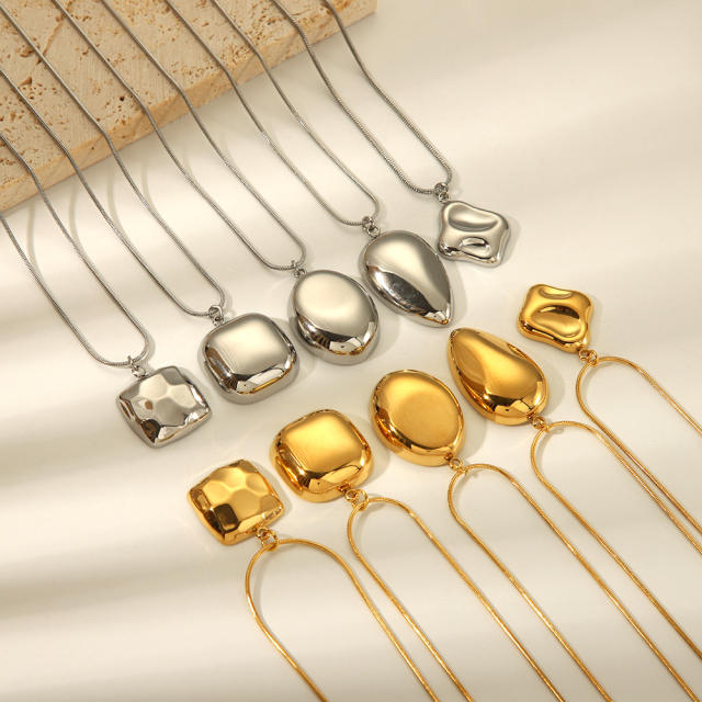 Chunky geometric pendant snake chain stainless steel necklace