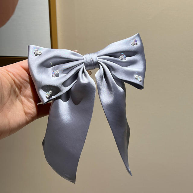 Elegant purple color satin material headband bow hair clips collection