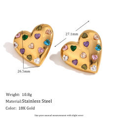Romantic heart colorful cubic zircon stainless steel necklace set