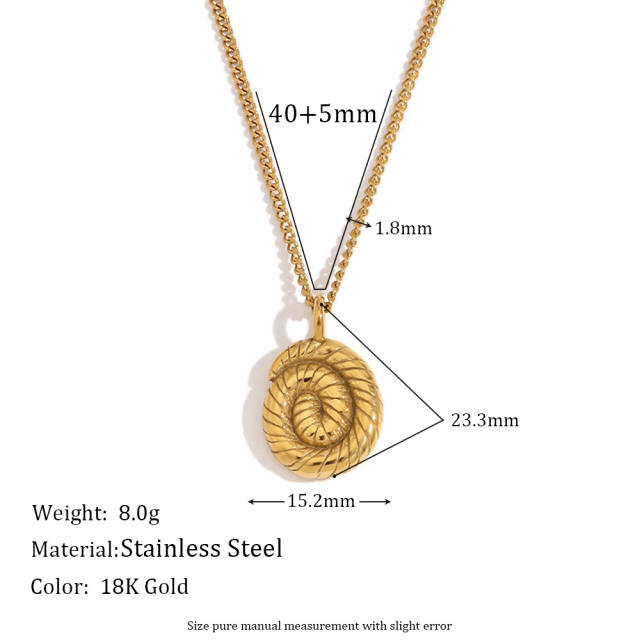 18KG Unique sprial snail shape stainless steel necklace set