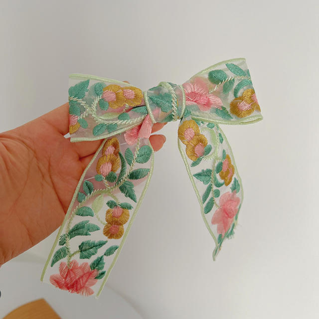 Spring summer fresh green color embroidery flowers headband hair clips collection