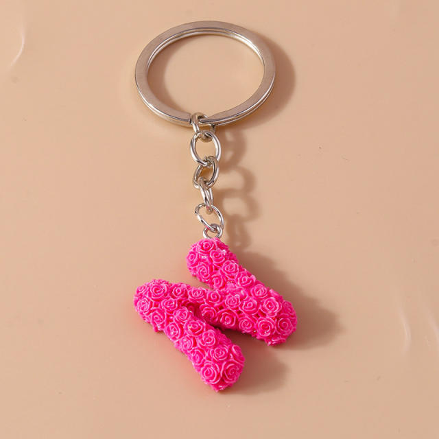 Summer creative rose flower resin initial letter keychain