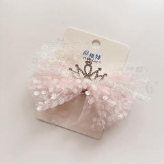 Korean fashion sweet pink color beaded bow flower hair clips for kids
