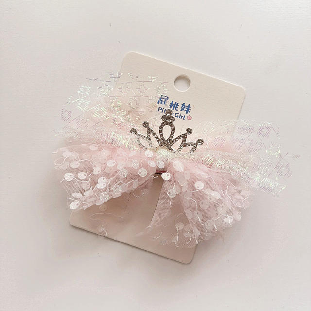 Korean fashion sweet pink color beaded bow flower hair clips for kids