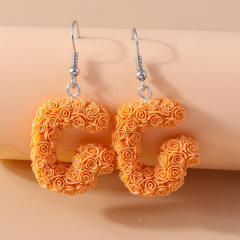 Creative rose flower initial letter summer earrings