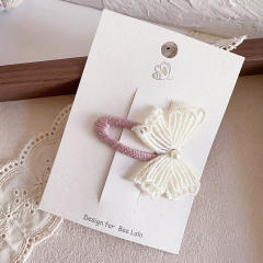 French trend pink pearl beaded bow hair clips for kids