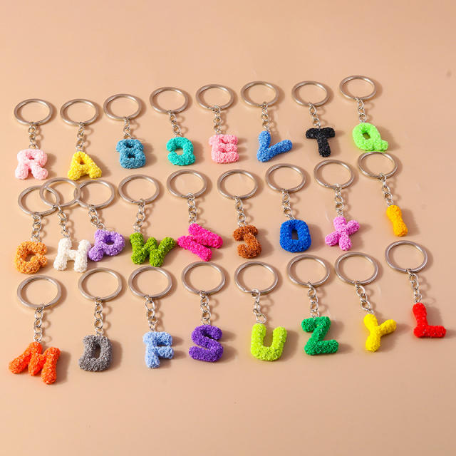 Summer creative rose flower resin initial letter keychain