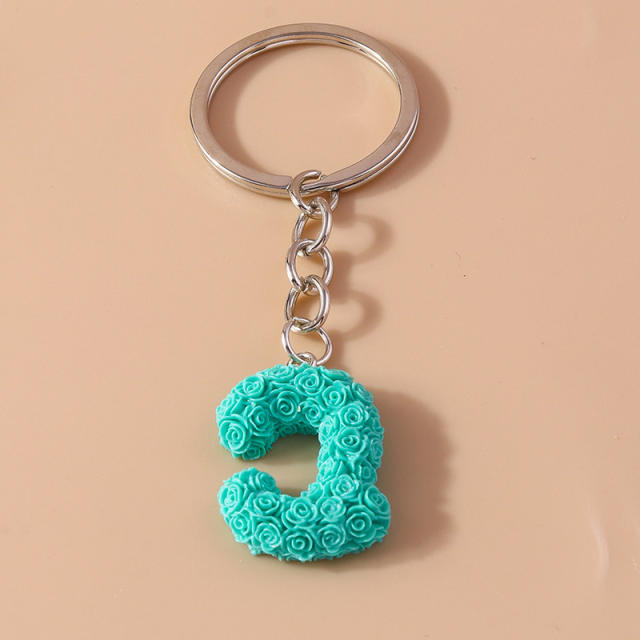 Summer creative rose flower resin initial letter keychain