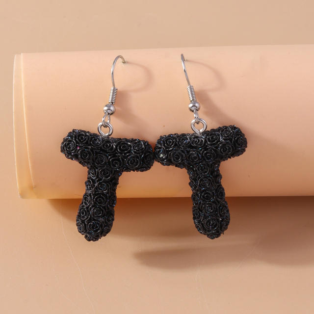 Creative rose flower initial letter summer earrings