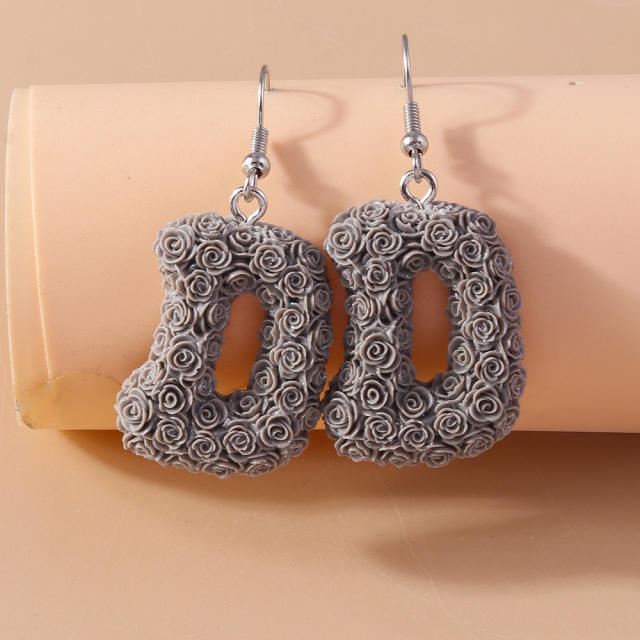 Creative rose flower initial letter summer earrings