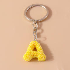 Summer creative rose flower resin initial letter keychain
