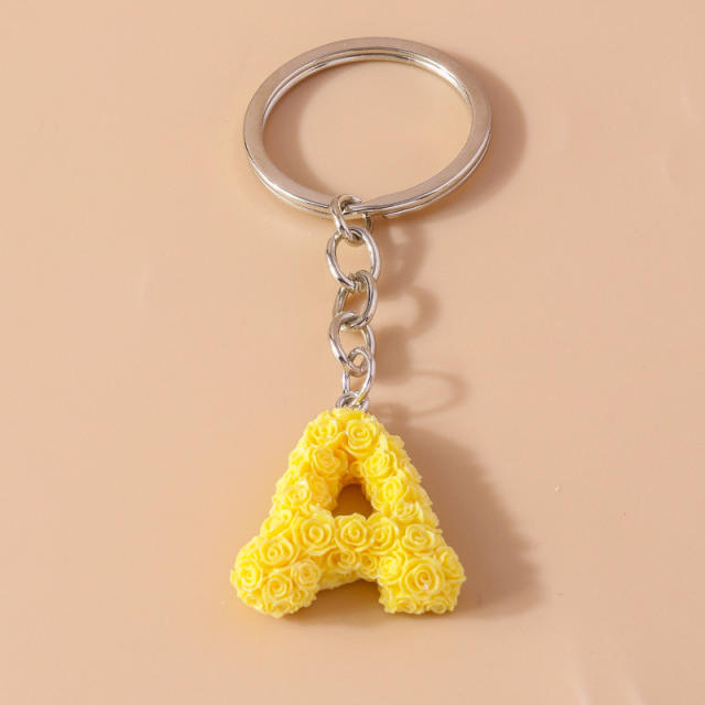 Summer creative rose flower resin initial letter keychain