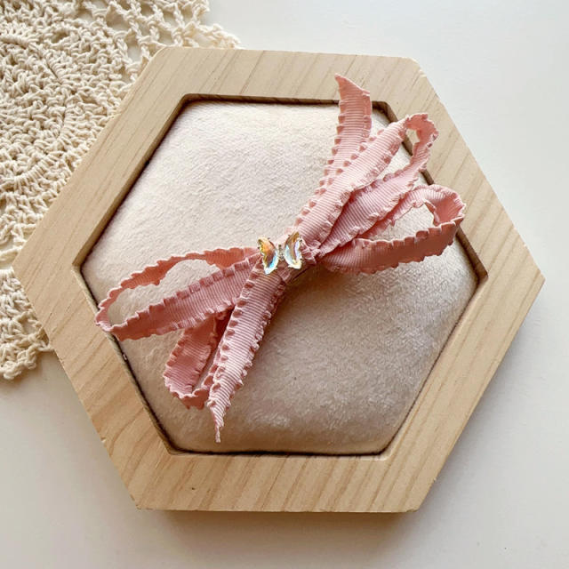 Korean fashion sweet pink color beaded bow flower hair clips for kids