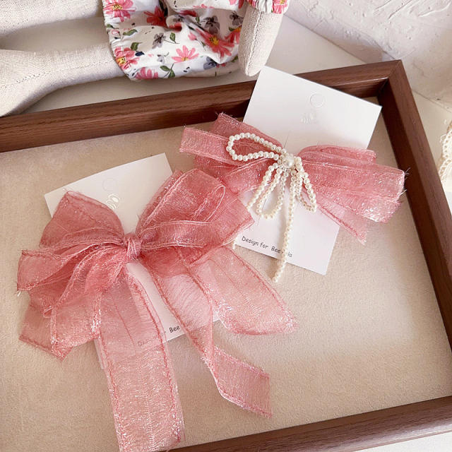 Sweet orange pink color bow hair clips for kids