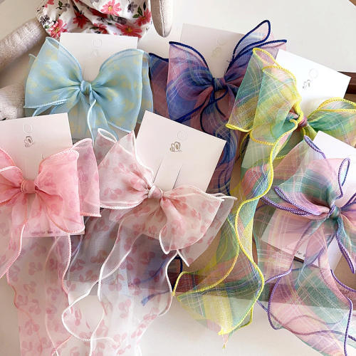 Sweet plaid pattern bow hair clips for kids