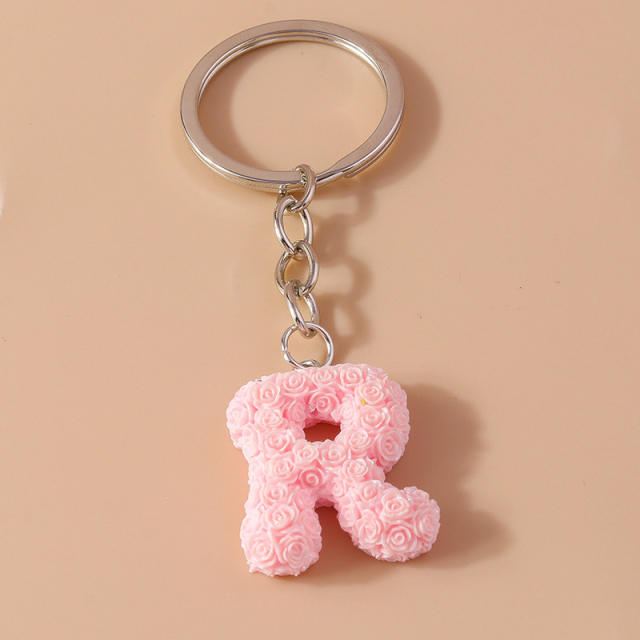 Summer creative rose flower resin initial letter keychain