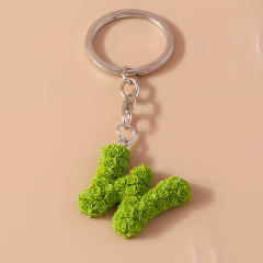 Summer creative rose flower resin initial letter keychain