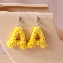 Creative rose flower initial letter summer earrings