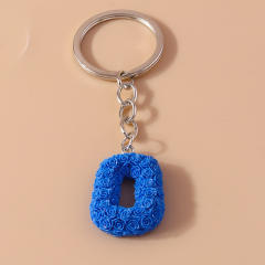 Summer creative rose flower resin initial letter keychain