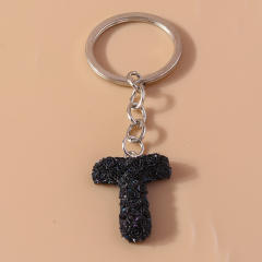 Summer creative rose flower resin initial letter keychain