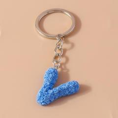 Summer creative rose flower resin initial letter keychain