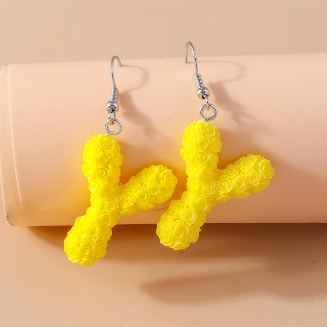 Creative rose flower initial letter summer earrings