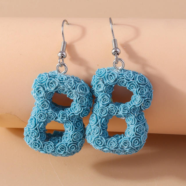 Creative rose flower initial letter summer earrings
