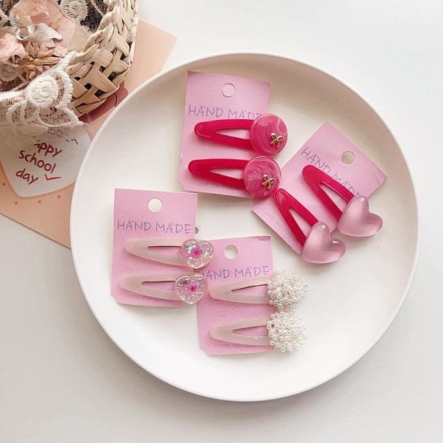 Sweet princess heart acrylic hair clips set for kids