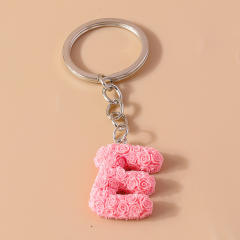 Summer creative rose flower resin initial letter keychain