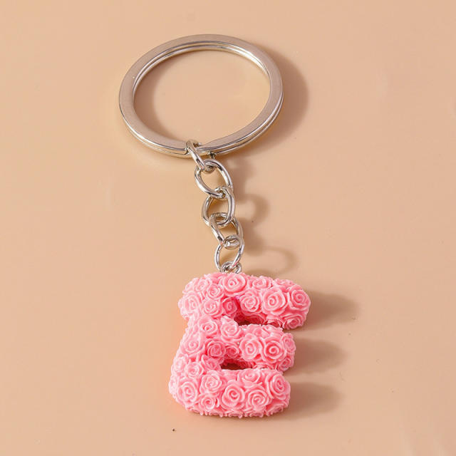 Summer creative rose flower resin initial letter keychain