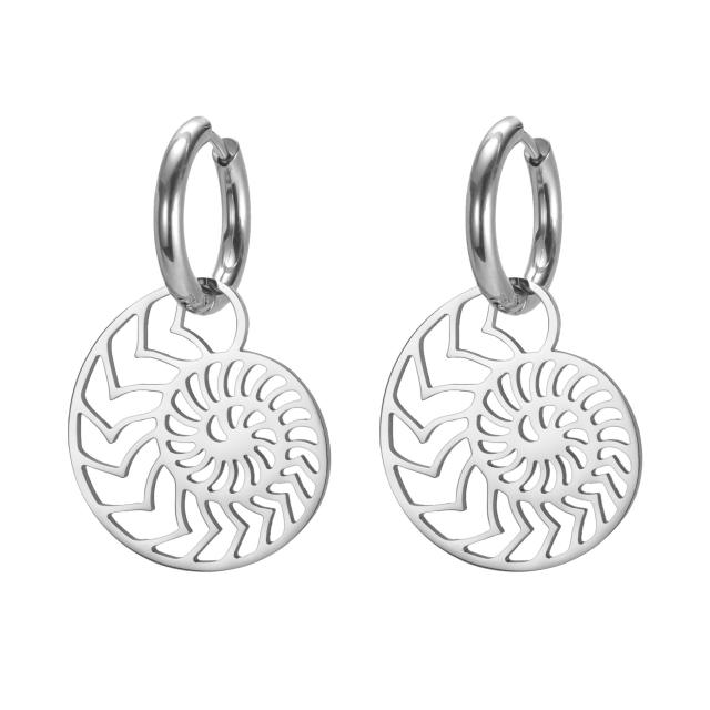 Vintage boho hollow pattern sprial shape stainless steel earrings