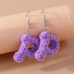 Creative rose flower initial letter summer earrings
