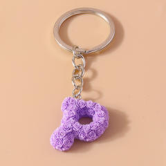 Summer creative rose flower resin initial letter keychain