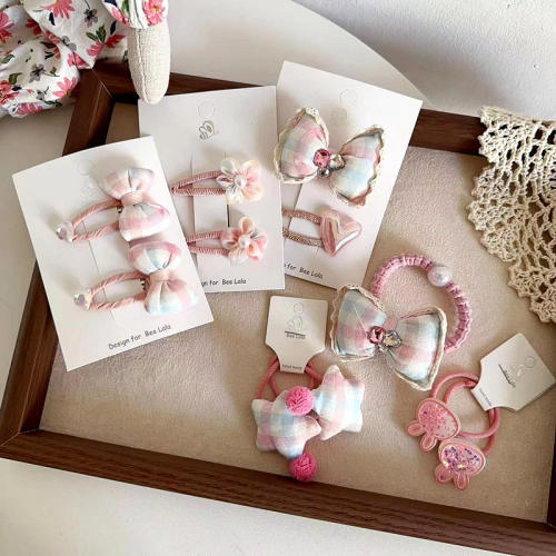 Sweet pink plaid bow hair clips for kids