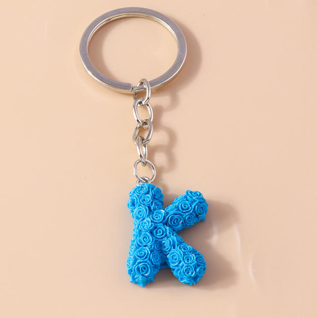 Summer creative rose flower resin initial letter keychain