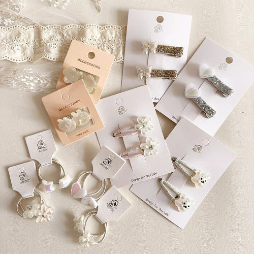 INS laser beige color flower hair clips set for kids