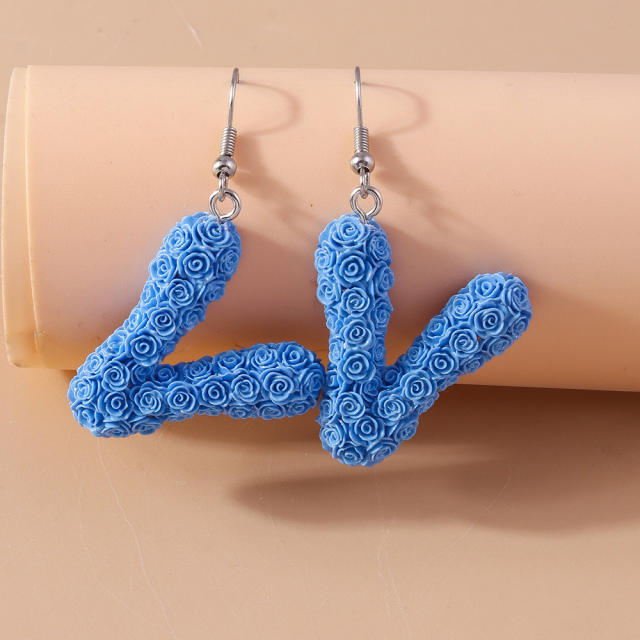Creative rose flower initial letter summer earrings