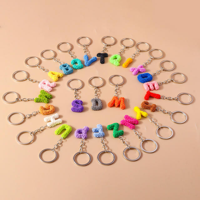 Summer creative rose flower resin initial letter keychain