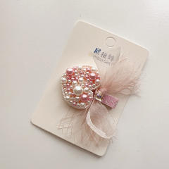 Korean fashion sweet pink color beaded bow flower hair clips for kids