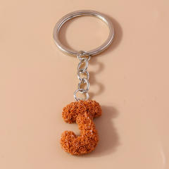 Summer creative rose flower resin initial letter keychain