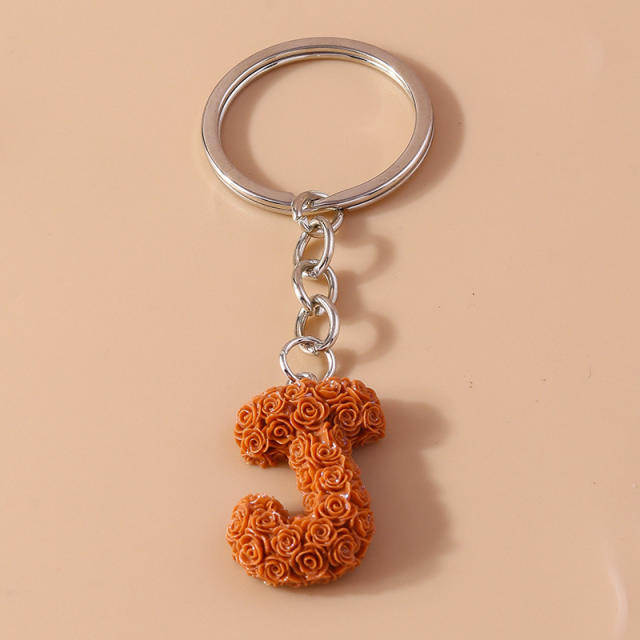 Summer creative rose flower resin initial letter keychain