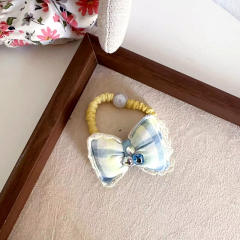 Sweet blue color plaid bow flower hair clips for kids