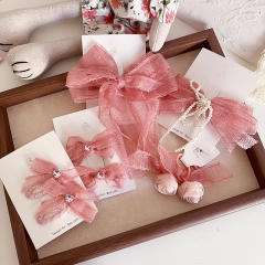 Sweet orange pink color bow hair clips for kids