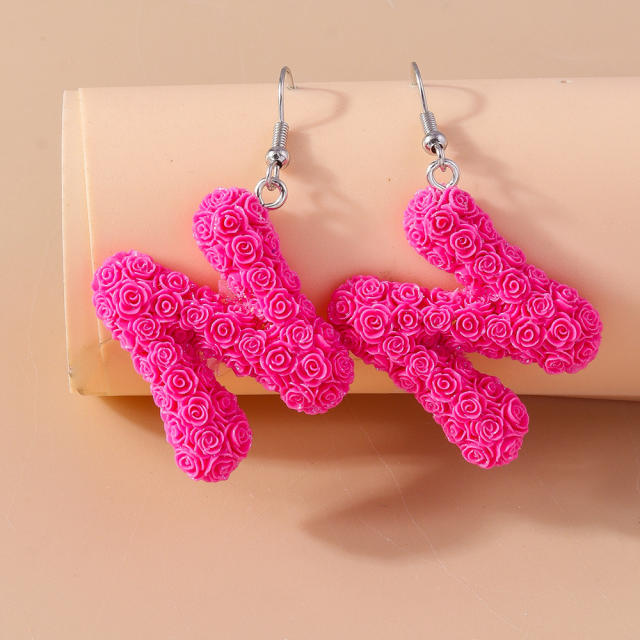 Creative rose flower initial letter summer earrings