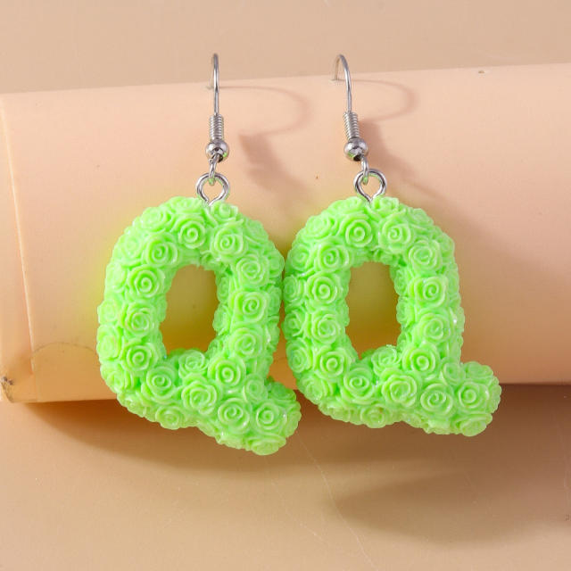 Creative rose flower initial letter summer earrings