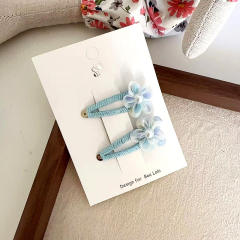 Sweet blue color plaid bow flower hair clips for kids