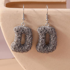 Creative rose flower initial letter summer earrings